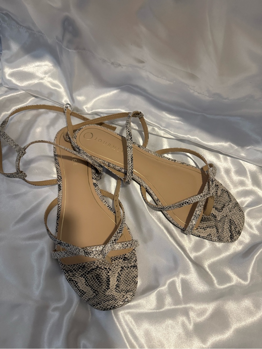 Journee Collection Neutral Snake-Print ankle strappy Sandals